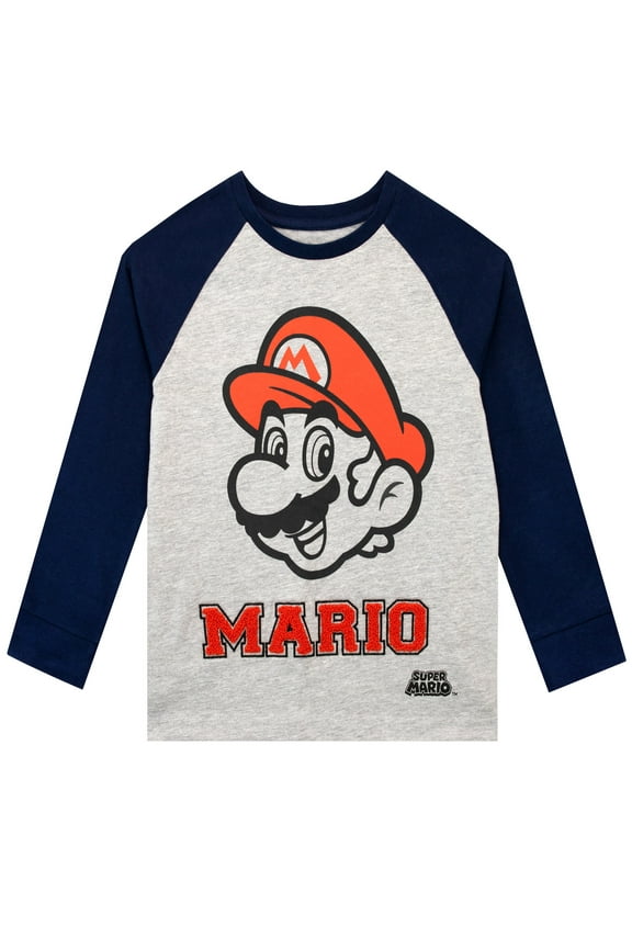 Boys Mushroom Kingdom Gaming Long Sleeve T-Shirt Grey Sizes 4-12