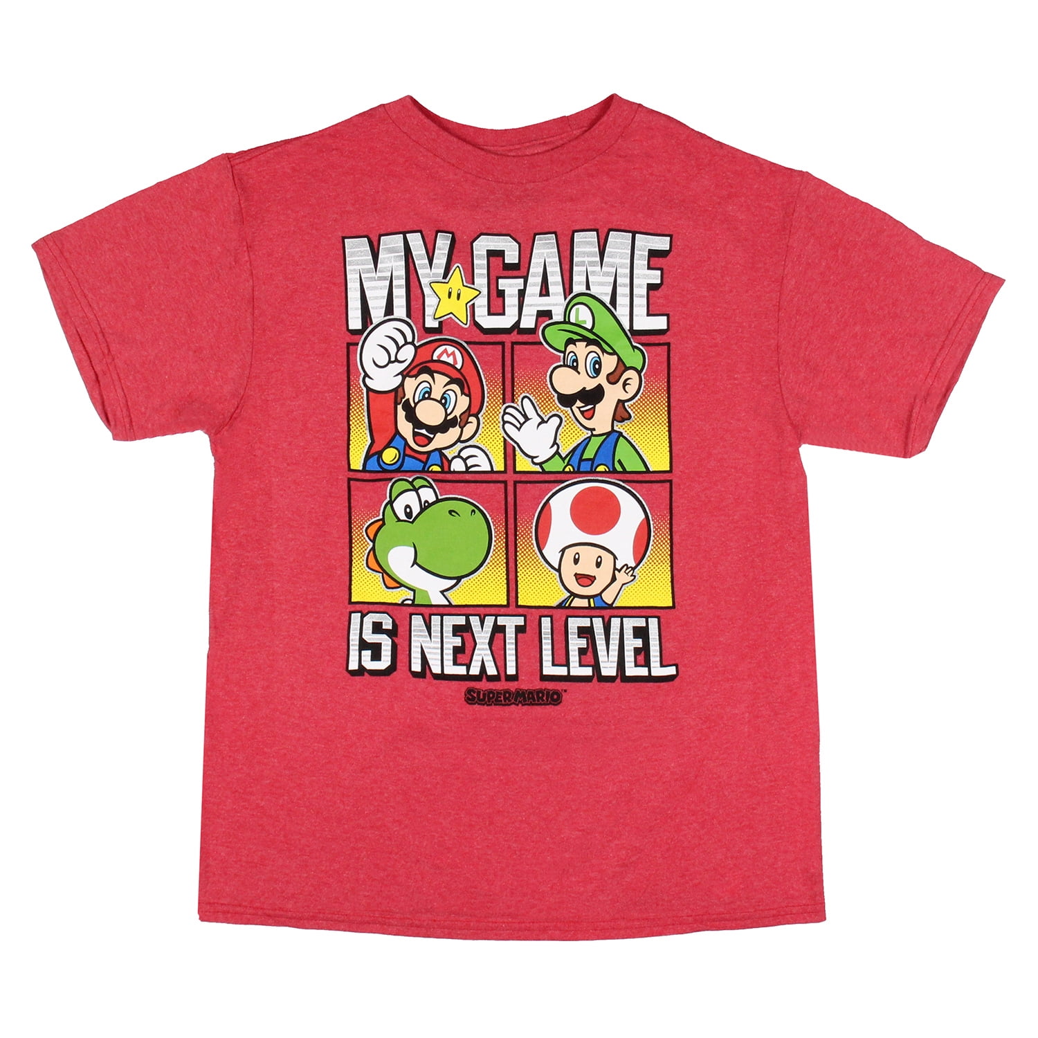 Super Mario Boys\' My Game Is Next Level Character Boxes Graphic T-Shirt, S