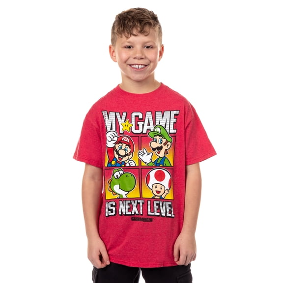 Super Mario Boys' My Game Is Next Level Character Boxes Graphic T-Shirt