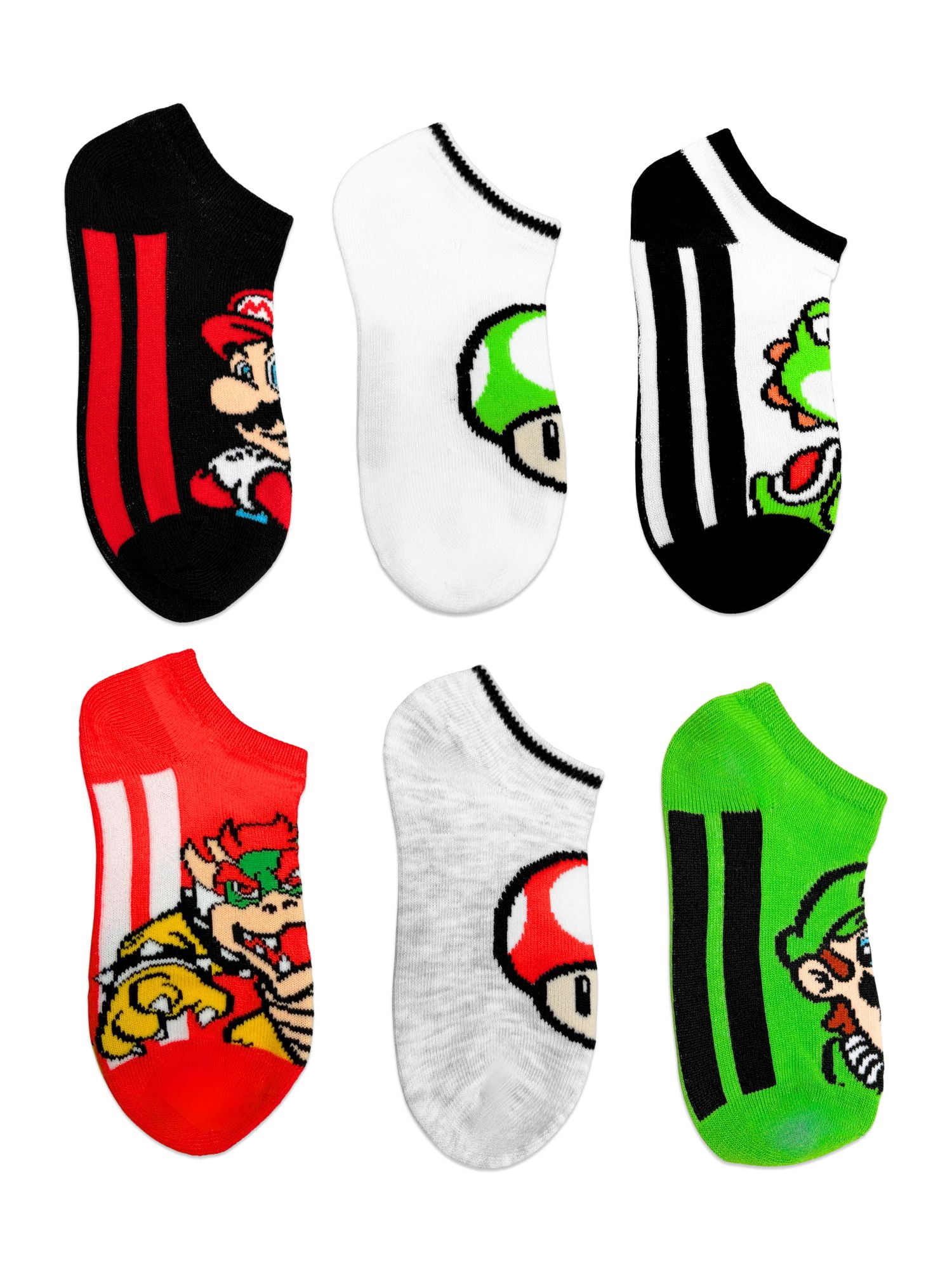 Super Mario Boys No-Show Socks, 6-Pack, Sizes S-L