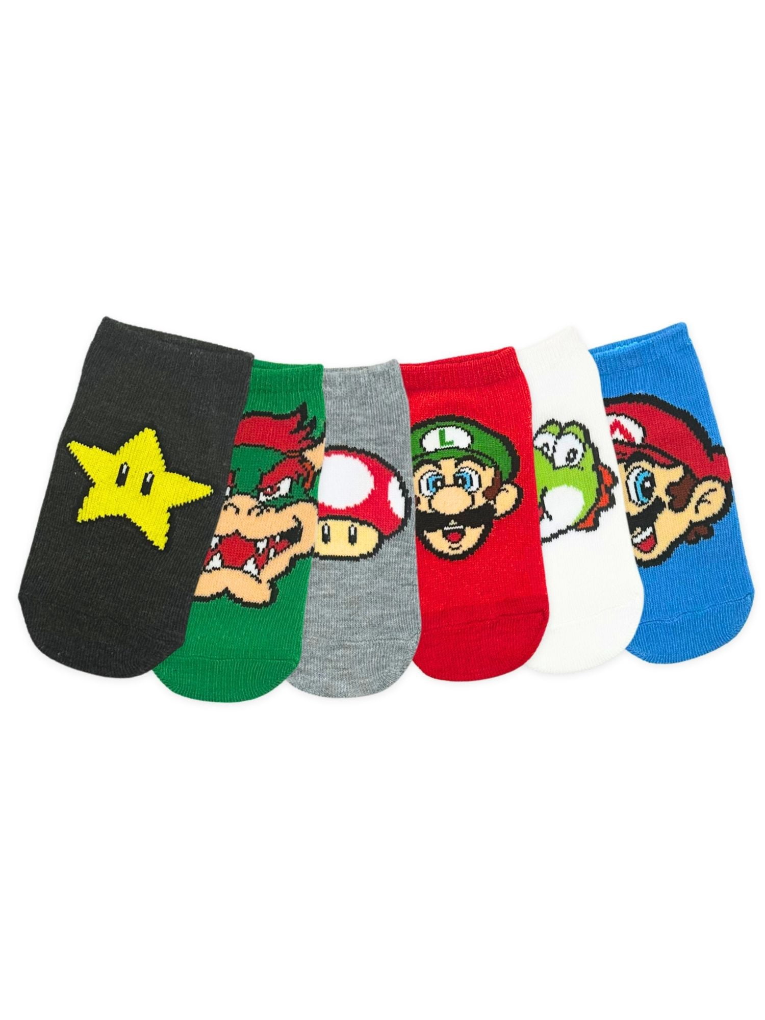 Super Mario Boys No-Show Socks, 6-Pack, Sizes S/M-M/L