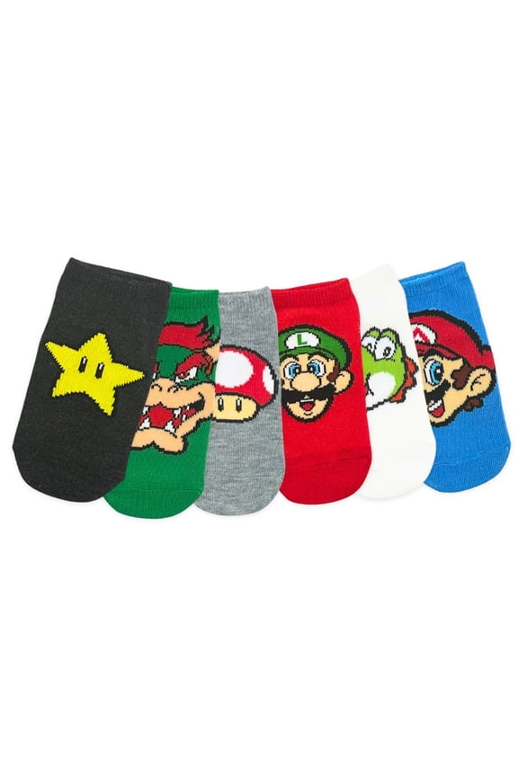 Boys No-Show Socks, 6-Pack, Sizes S/M-M/L