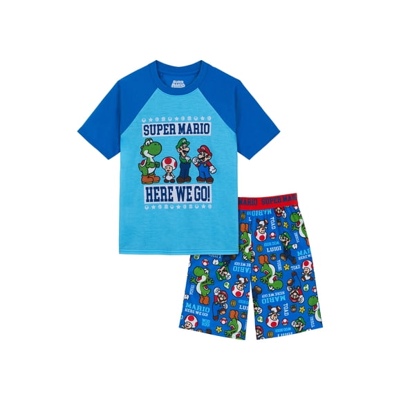 Super Mario Boys Short Sleeve Sleep Top and Shorts Pajama Set, 2-Piece, Sizes 4-12