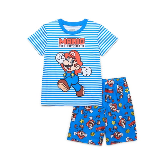 Super Mario Boys' Tee and Shorts Pajama Set, 2-Piece, Sizes 4-12
