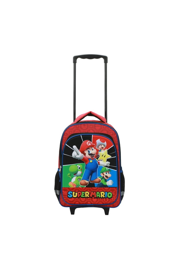 Super Mario Bros 16 Retractable Trolly Backpack with Rolling Wheels