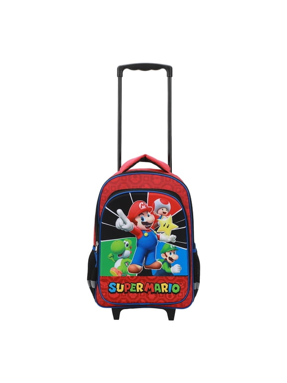 Super Mario Bros 16 Retractable Trolly Backpack with Rolling Wheels