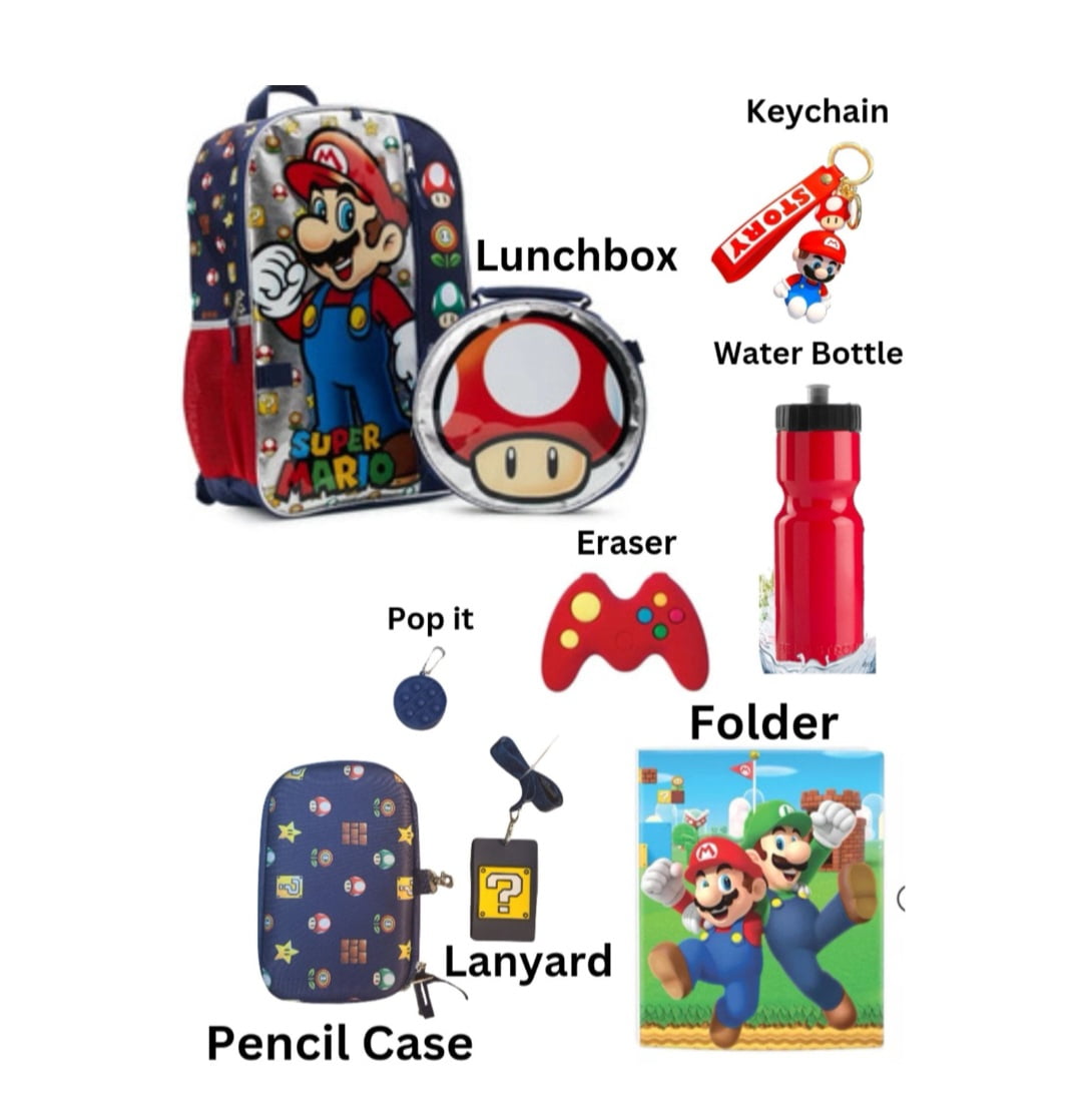  RALME Super Mario Backpack with Lunch Box Set for Boys & Girls,  16 inch, Value Bundle : Clothing, Shoes & Jewelry