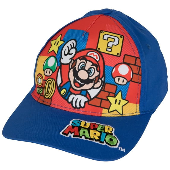 Super Mario Bros 869419 Polyester Super Mario Bros. Power-Ups Kids Baseball Hat, Blue & Red