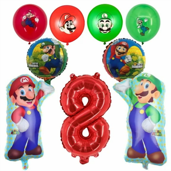 Super Mario Bros 8Th Birthday Party Balloons Set Red Green Balloons