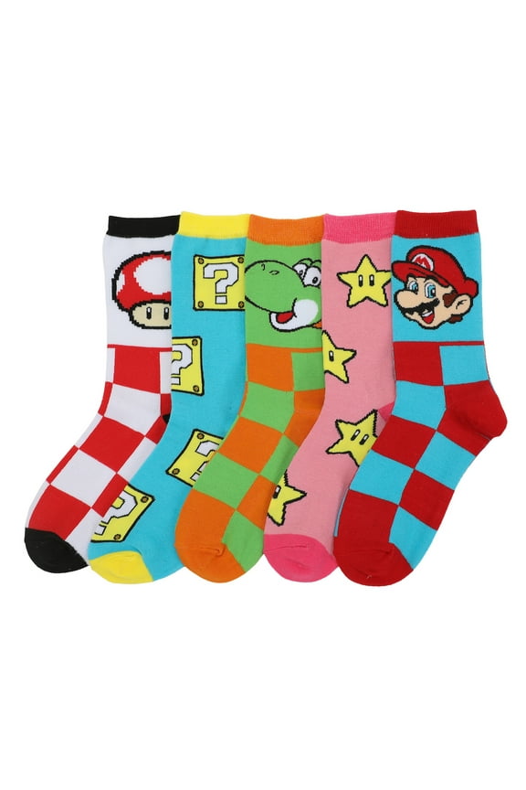 Super Mario Bros. Adult Crew Socks 5-Pack