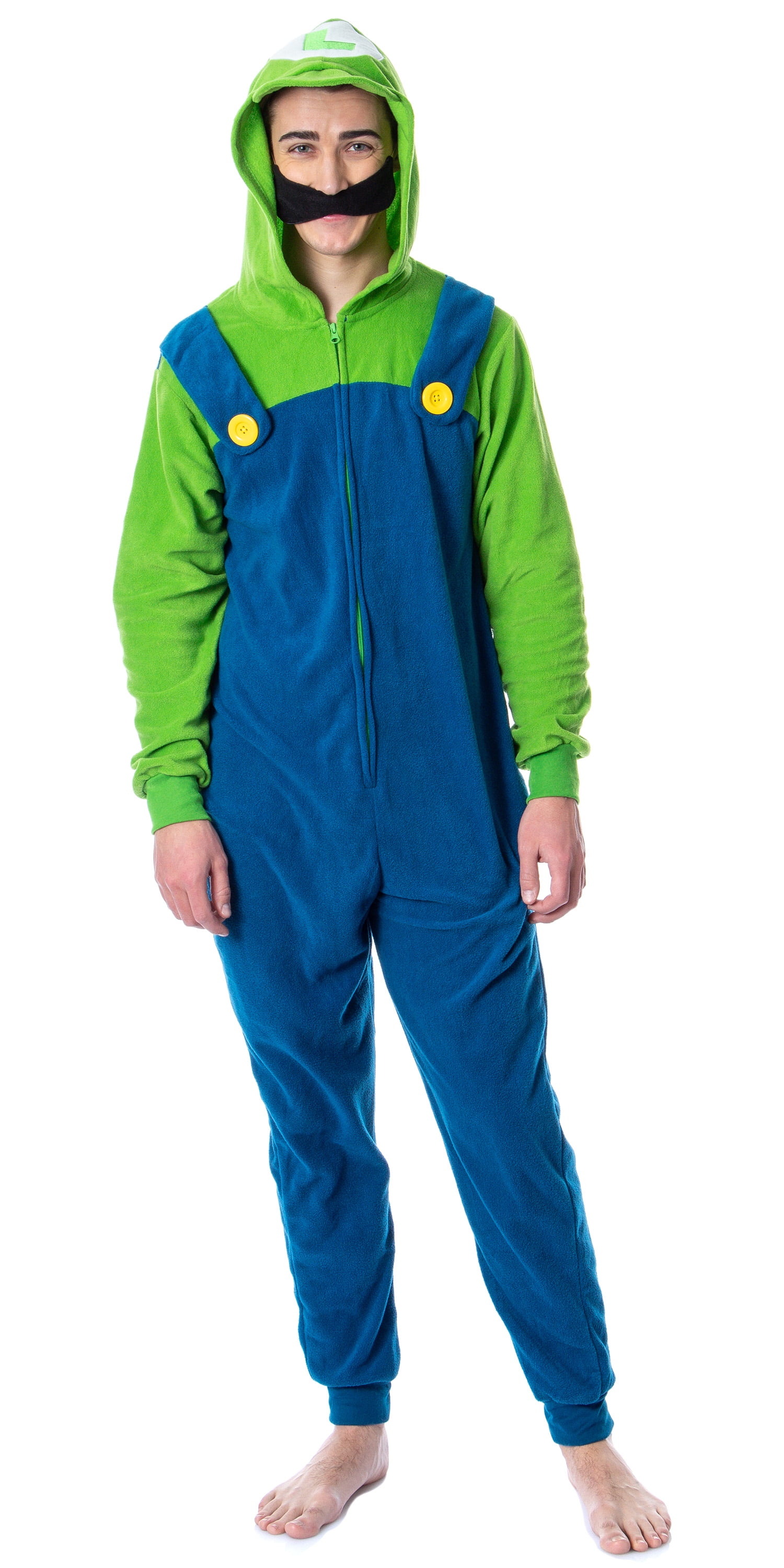 Super Mario Bros. Adult Luigi Costume Microfleece Union Suit Pajama Outfit  (3XL)