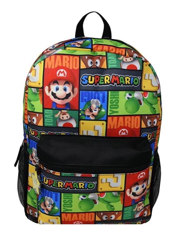 Super Mario Bros. All Over Print 16 inch Polyester School Backpack with Front Pocket for Boys