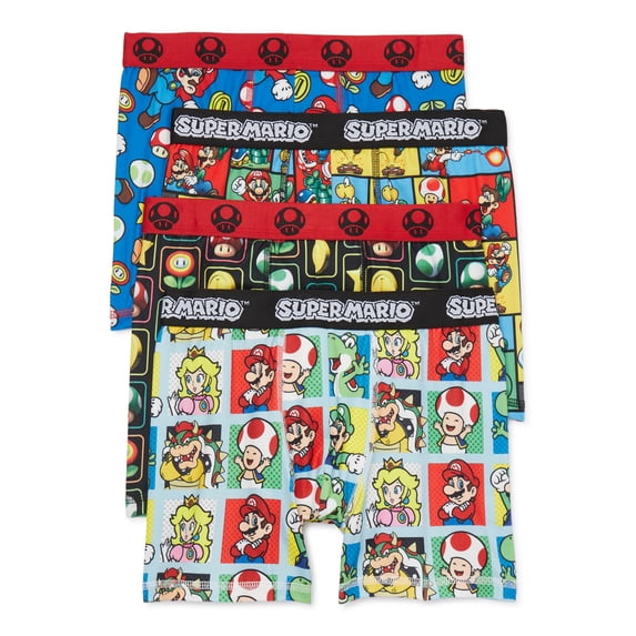 Super Mario Bros Boys All Over Print Boxer Briefs Underwear, 4-Pack, Sizes XS-XL