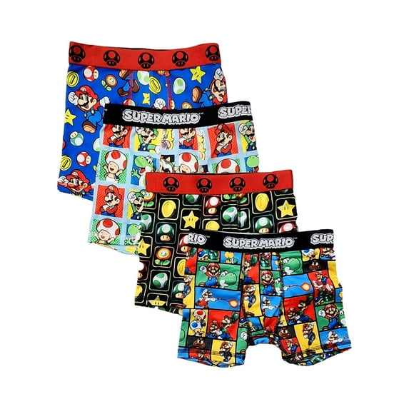 Super Mario Bros Boys All Over Print Boxer Briefs Underwear, 4-Pack, Sizes XS-XL