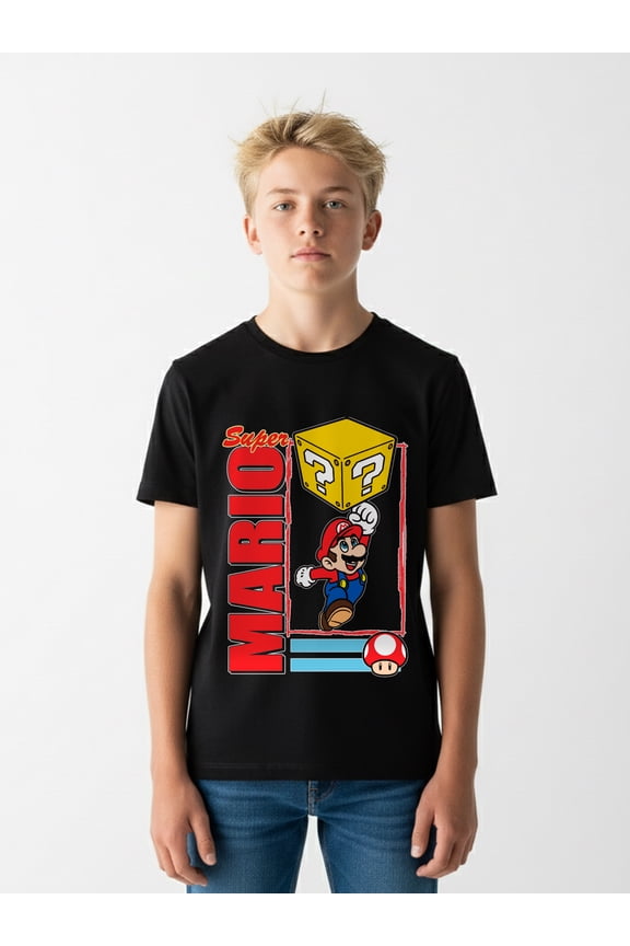 Super Mario Bros. Boys' Graphic Tee with Short Sleeves, Mario Jump, Sizes 4-18