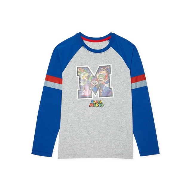Super Mario Bros. Boys Mario & Friends Graphic Long Sleeve T-Shirt, Sizes 4-18