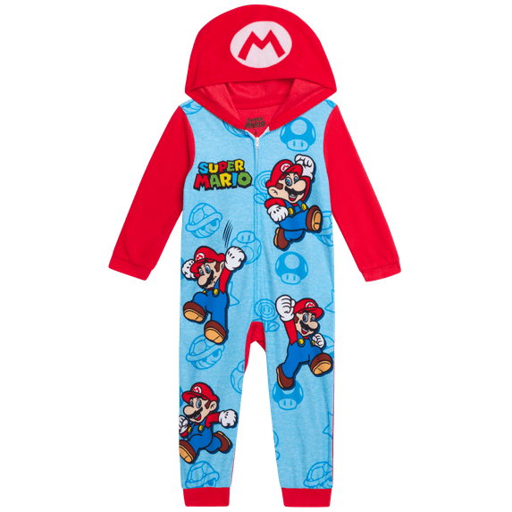 Super Mario Bros. Boys' Onesie Pajama - Super Mario Micro Fleece Hooded Onesie Pajamas for Boys 4-10