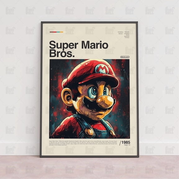 Super Mario Bros Character Poster | Classic Platform Game Wall Art for Gaming Decor Home Decor | Retro Hero Artwork Gift for Fans | Size 24x36 Unframed Poster