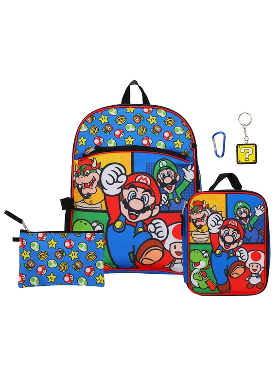 Super Mario 16-Inch Backpack with Insulated Lunch Box, 5-Piece Set