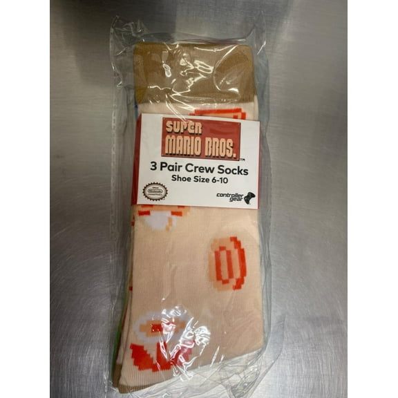 Super Mario Bros. Contoller Gear - 3 Pair Crew Socks (Size 6-10) NEW