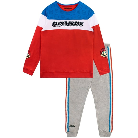Super Mario Bros Full Sleeve Crew Neck Pullover Jogger Pant Outfit Set (Little Boy's) Size 4