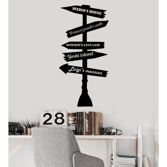 Super Mario Bros Game Map Pathway Signage Cartoon Wall Sticker Art Decal for Girls Boys Room Bedroom Nursery Kindergarten House Fun Home Decors Stickers Wall Art Vinyl Decoration Size (10x6 inch)