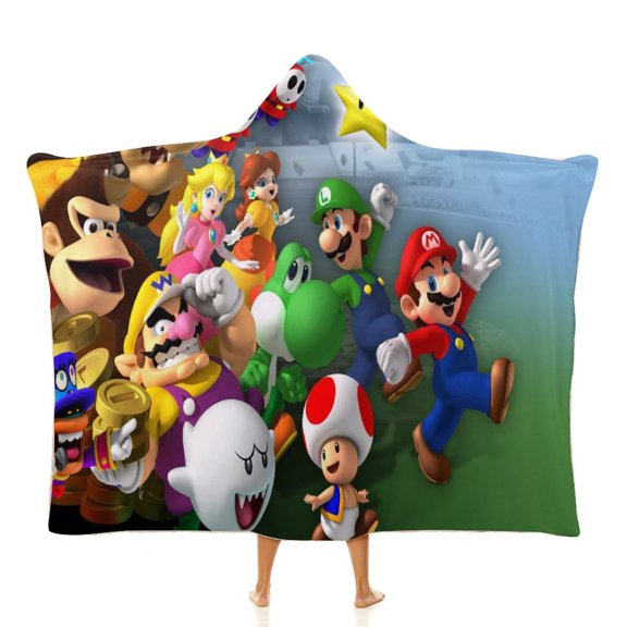 Super Mario Bros Game Soft Wearable Blanket Hoodie Hooded Blanket Warm Decor Gift For Kids Adult For Sofa Bed Office