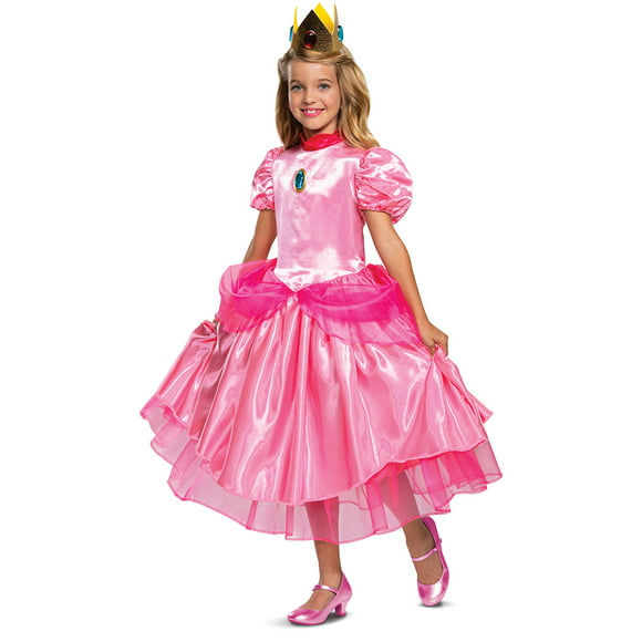 Super Mario Bros Girls Princess Peach Halloween Costume, Sizes S-L