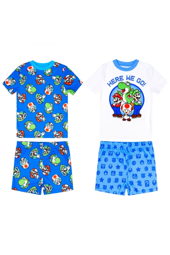 Super Mario Bros Here We Go! Boy's 4-Piece Pajama Set-Size 10