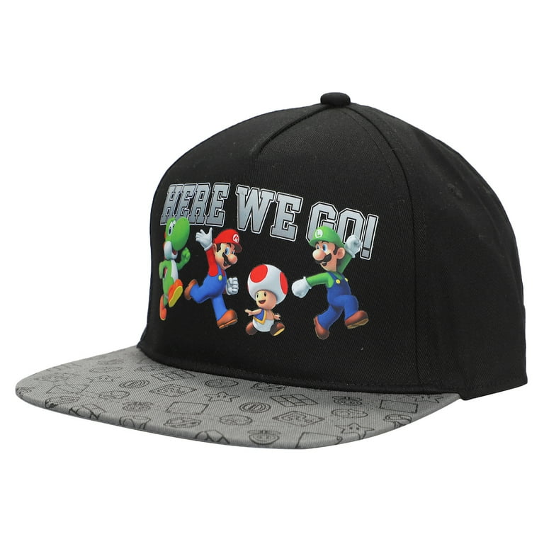 Bioworld Super Mario Bros Snapback Hat for Kids, Black, Adjustable