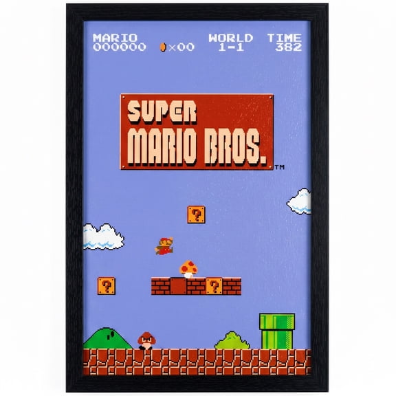 Pyramid America: Super Mario Bros Level 1-1 - 11x17 Framed Gel Coated Poster - Classic Game Artwork, Licensed Nintendo Wall Decor, Collectible Print