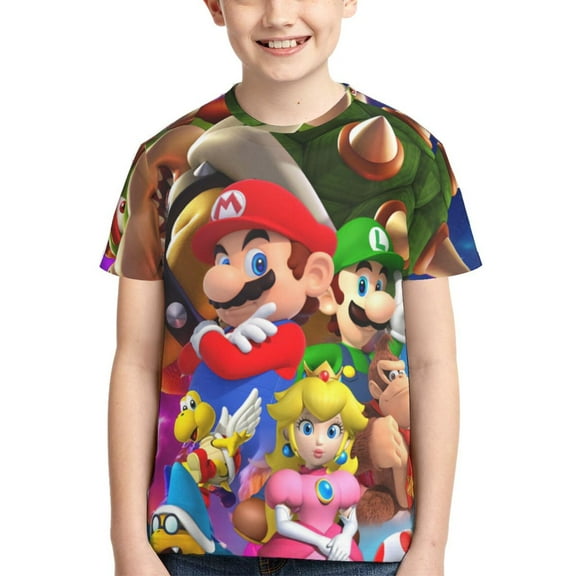 Super Mario Bros Luigi Movie Teen T Shirts Unisex Crewneck Short Sleeve T-Shirt Tees Top For Boys Girls Youth Kids X-Small