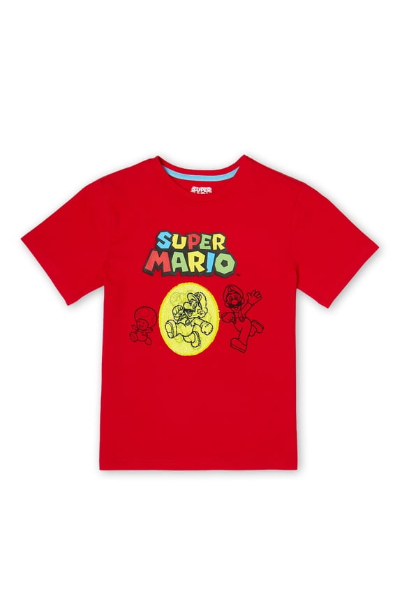 Mario & Friends Flip Sequin T-Shirt (4, Red)