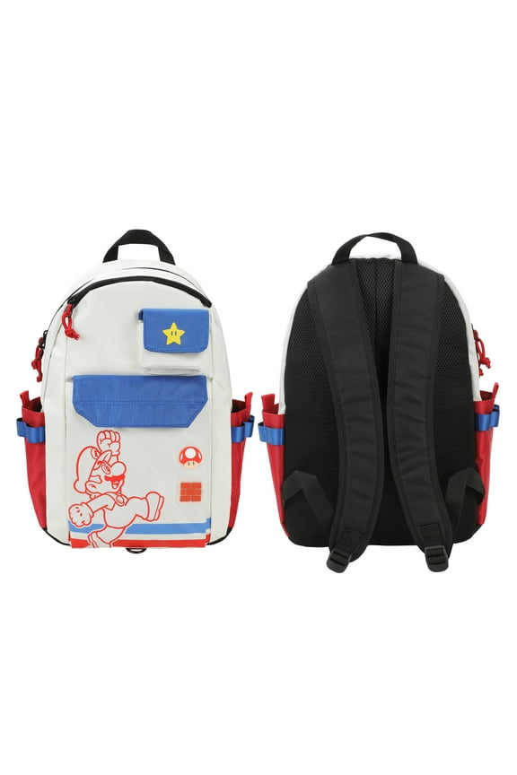 Super Mario Bros Mario Jump Pose 19" White Backpack