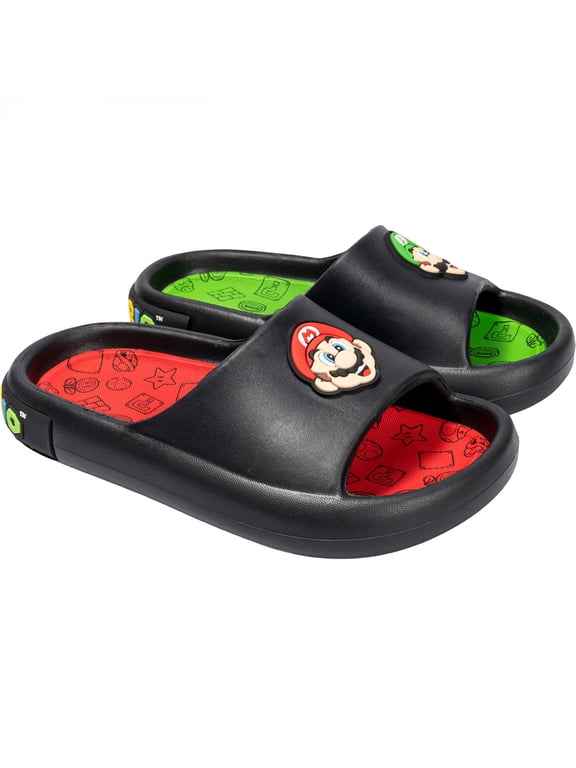 Super Mario Bros Mario and Luigi Boy's Comfort Slide Sandals-Size 13