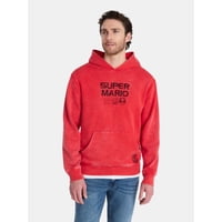 Super Mario Bros. Men's & Big Men's Graphic Hoodie with Overshoulder Print (Orange Mineral Wash, Sizes XS-5XL)