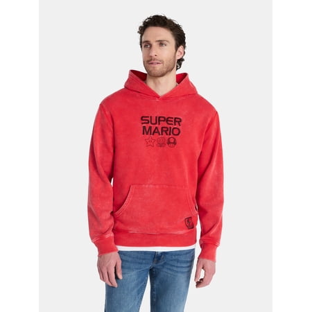 Super Mario Bros. Men's & Big Men's Graphic Hoodie with Overshoulder Print, Sizes XS-5XL