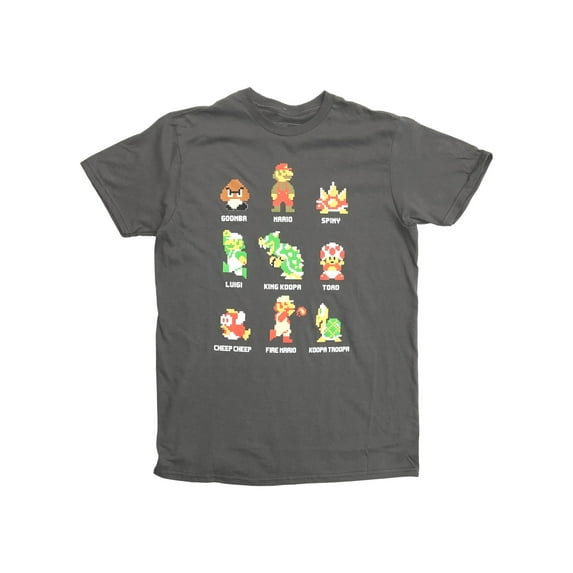 Super Mario Bros Mens Gray Luigi & King Koopa Tee Shirt T-Shirt Small