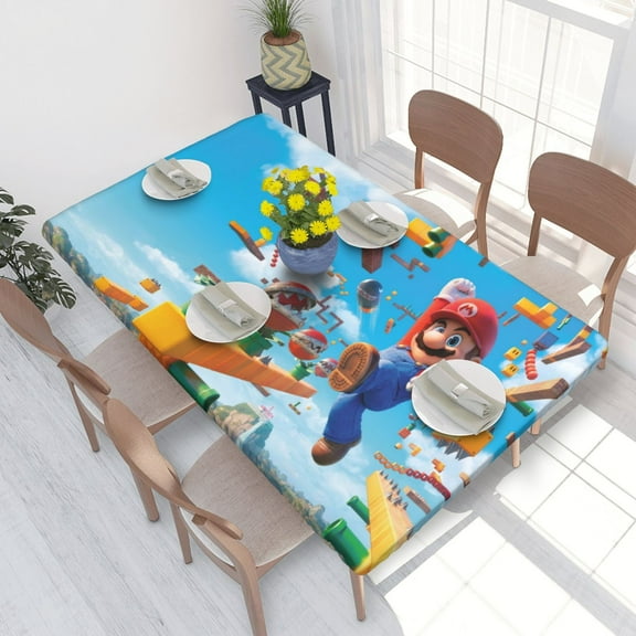 Super Mario Bros. Movie Elastic Edged Table Cover Reusable Fitted Rectangle Tablecloth For Dining Kitchen Party 2.5X4ft