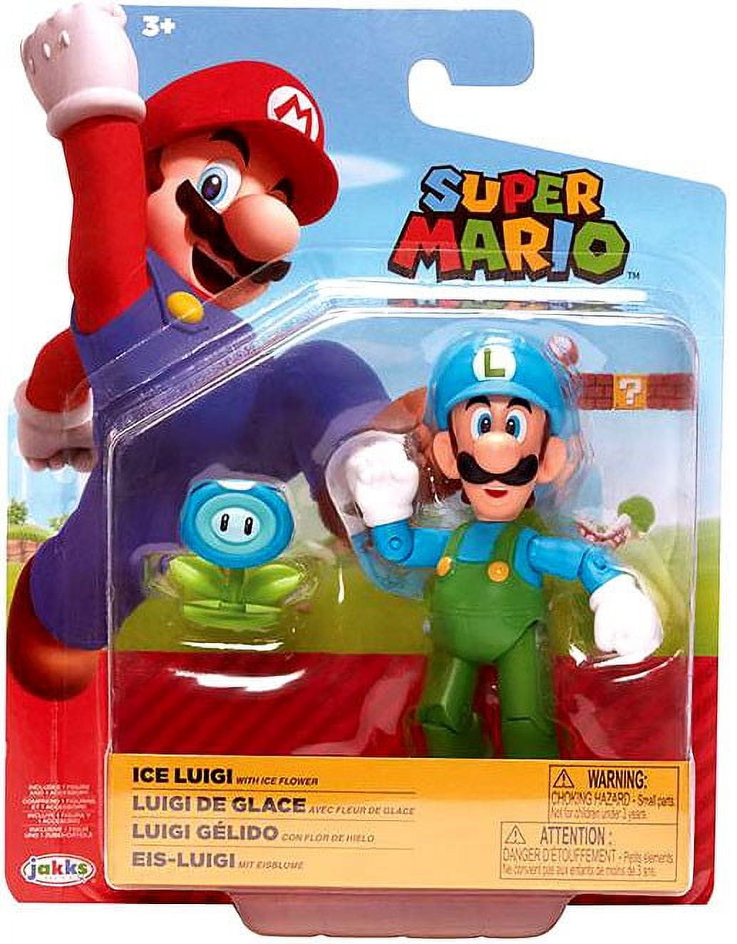 Super Mario Bros Nintendo Collectible Ice Luigi Poseable Articulated with Ice Flower Accessory, Perfect for Kids & Collectors Alike Action Figure (4")