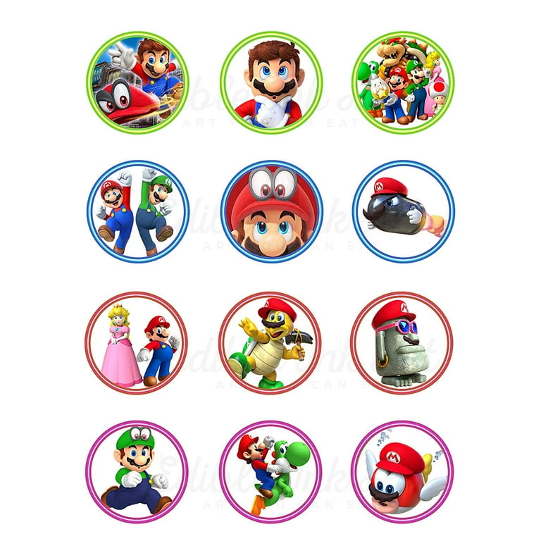 Super Mario Bros Odyssey Birthday Cake Topper, by Inkuten (12 Count) - Walmart.com for Free Printable Mario Cupcake Toppers