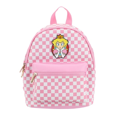 Super Mario Bros Princess Peach 10.6" Pink & White Checkered Mini Backpack