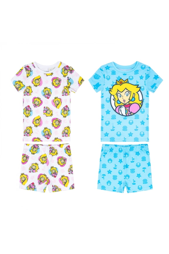 Super Mario Bros Princess Peach Girl's 4-Piece Pajama Set-Size 10