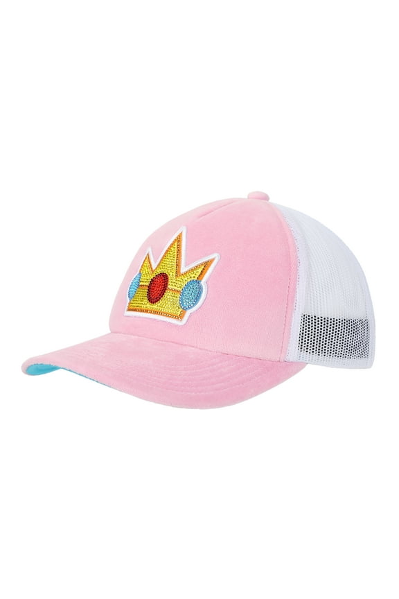 Super Mario Bros Princess Peach Rhinestone Crown Pink Trucker Hat-OSFA