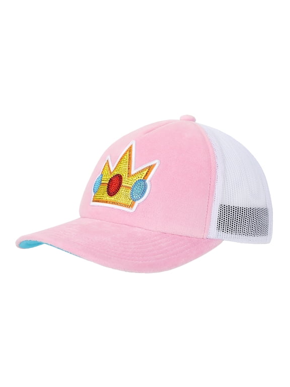 Super Mario Bros Princess Peach Rhinestone Crown Pink Trucker Hat-OSFA