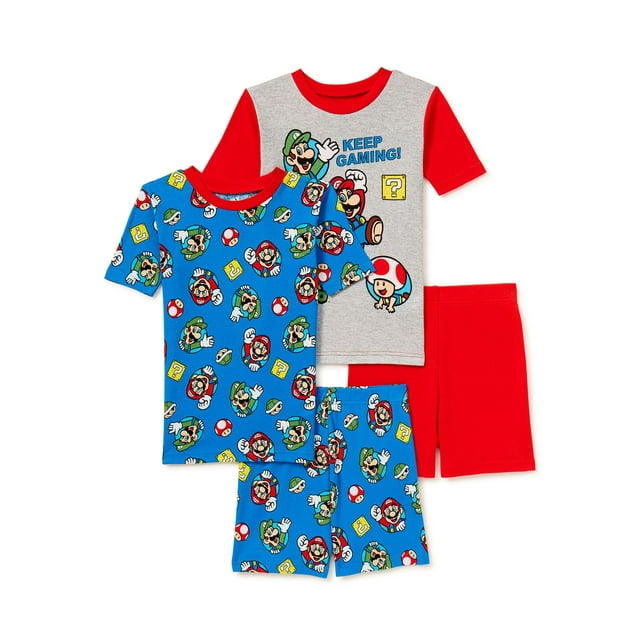 Super Mario Bros. Short Sleeve Crew Neck Graphic Prints Pajamas (Big Boys) 4 Piece Set