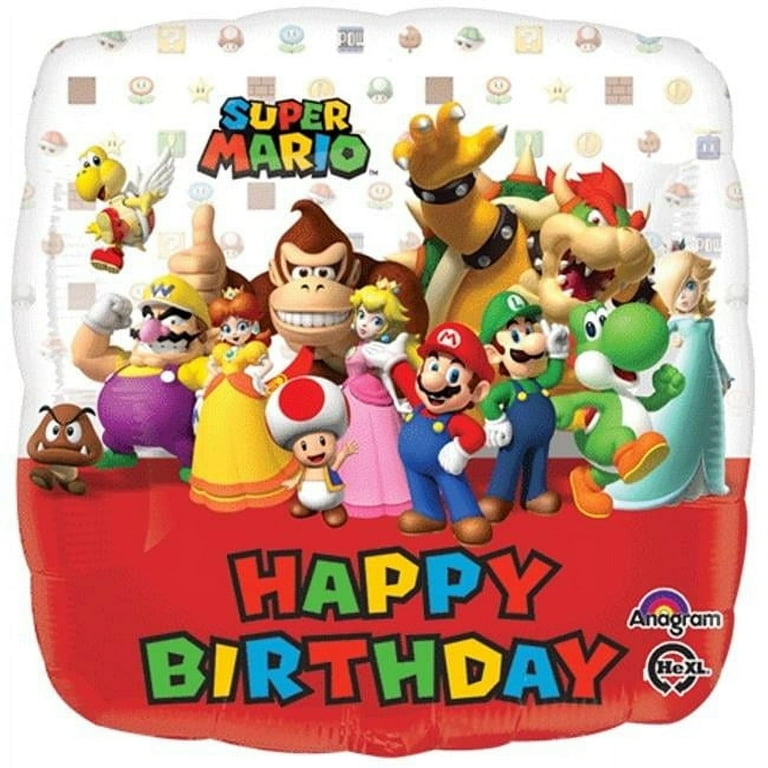 Super Mario Bros Square Birthday Balloons - 18 Inch Super
