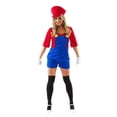 thumbnail image 1 of Super Mario Bros. Super Plumber Costume for Women with Red Foam Lined Hat for Adults, Medium, 1 of 3