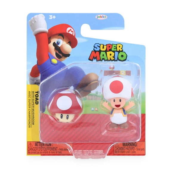 Super Mario Bros. Toad with Super Mushroom Age 3+ Action Figure, Red (2.5")