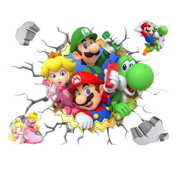 Anime Mario Wall Sticker For Bedroom Living Room Nursery Party Decorations Cartoon Background Self-Adhesive Wall Decor Baby Boy Girl Kids Room Wall Mural Decor Poster Gift